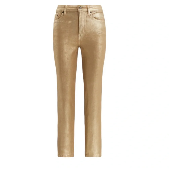 Ralph Lauren Metallic High-Rise Stretch Straight Ankle Jean - Picture 6 of 14